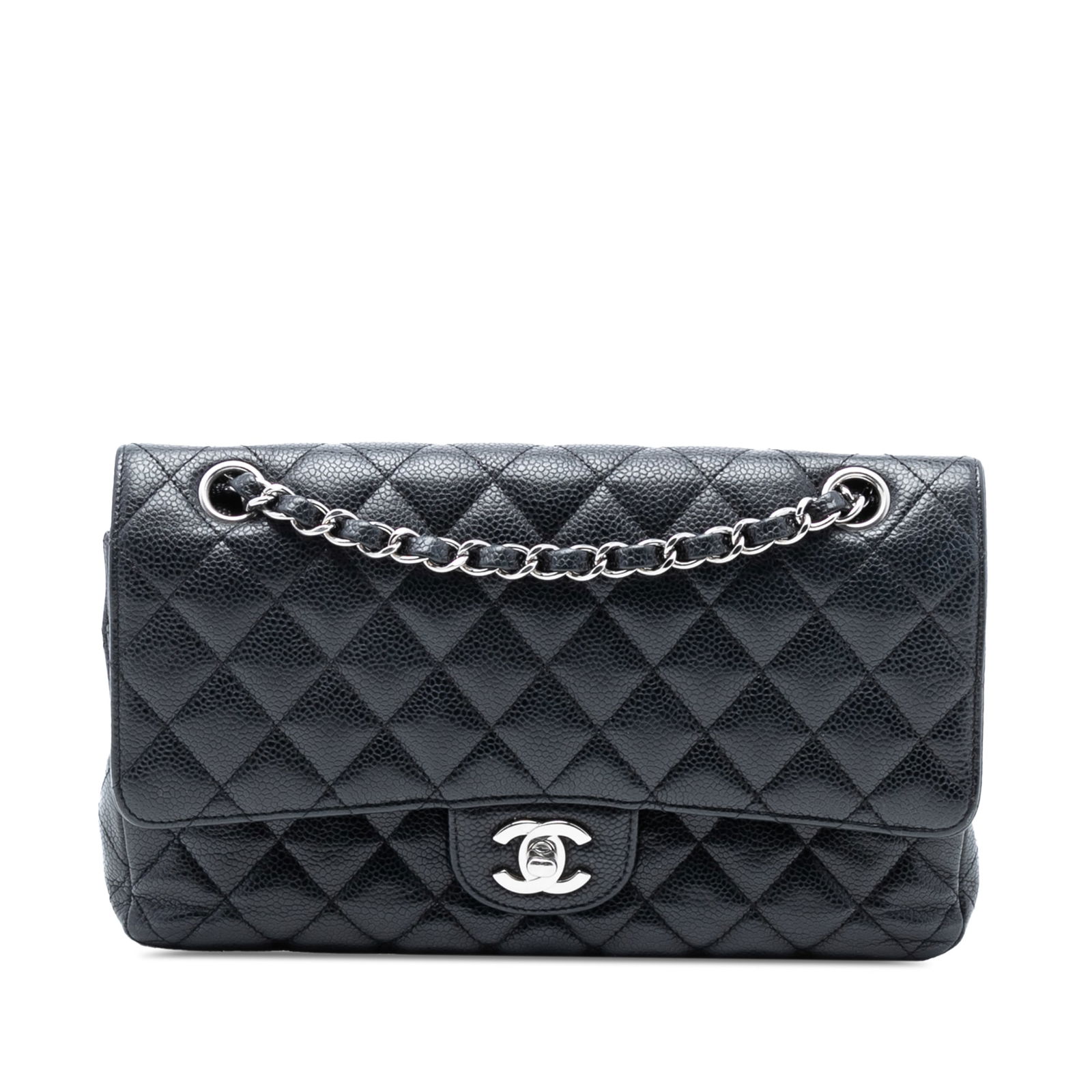 Chanel Black Quilted Caviar Leather Medium Classic Double Flap Shoulder Bag (1 of 7)