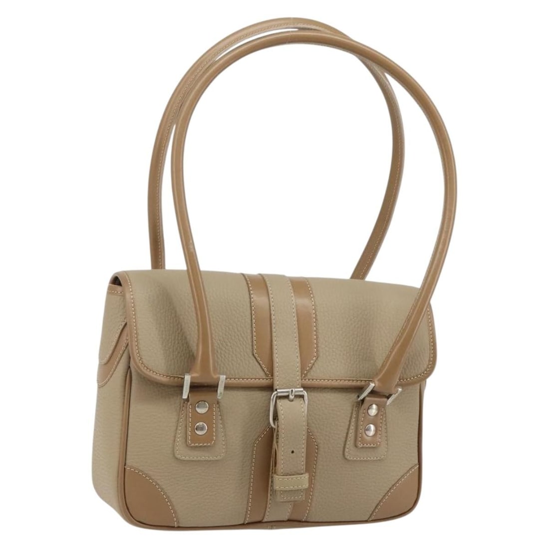 Burberry Beige Silver Leather Shoulder Bag Auth BA5949 (1 of 18)