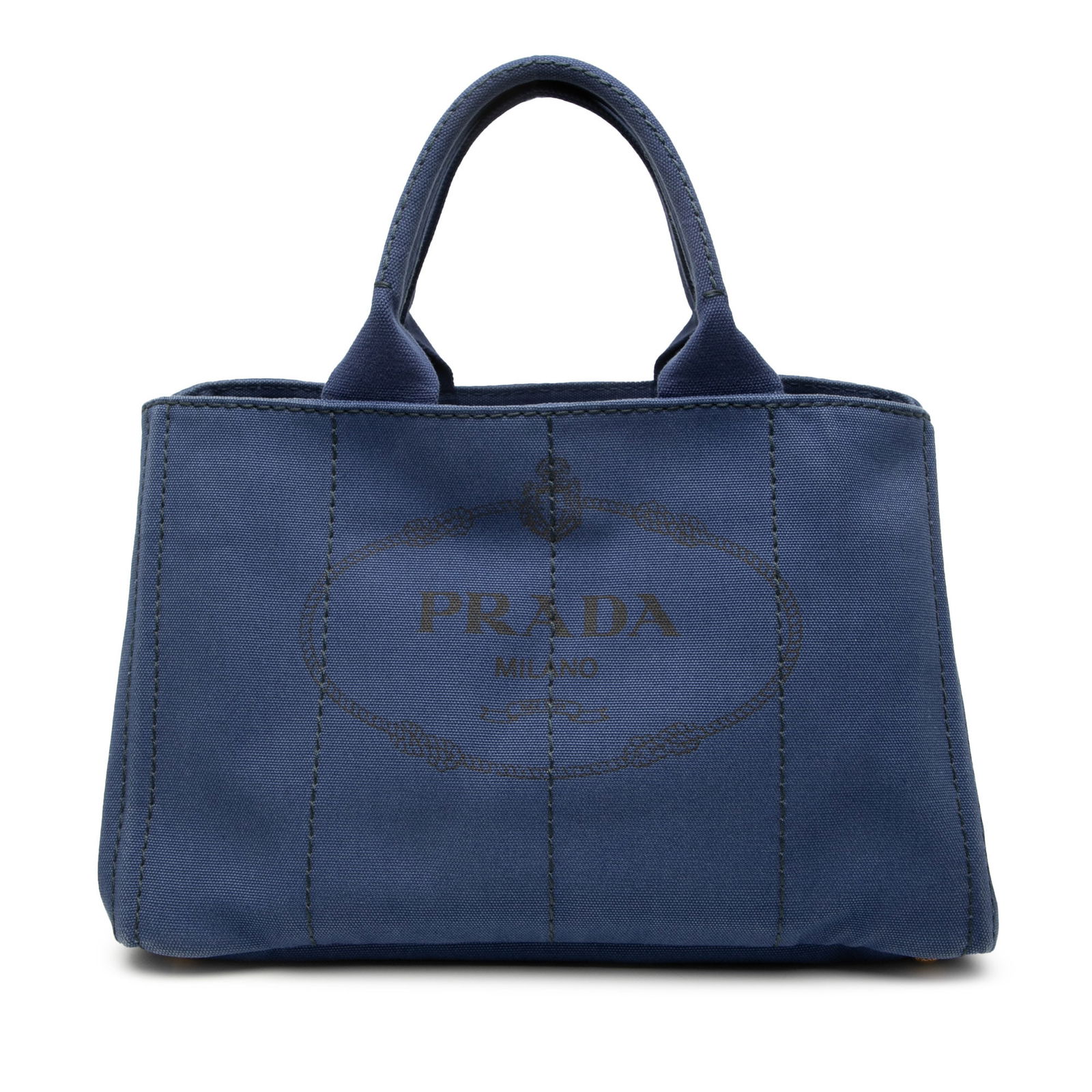 Blue Prada Canapa Canvas Tote Bag with Logo and Interior Pockets (1 of 7)