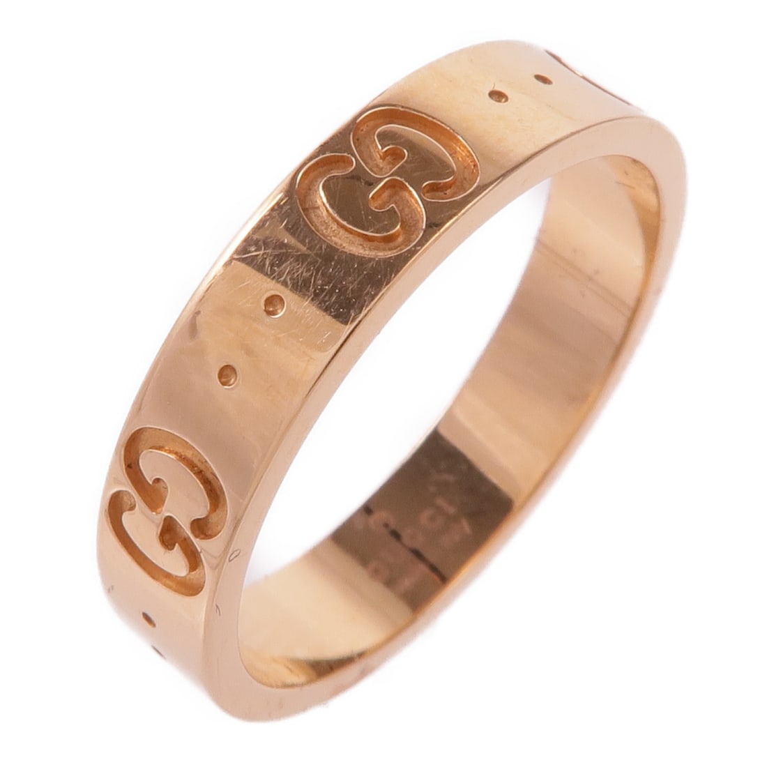GUCCI GG Icon Thin Band Ring 660070 18K Rose Gold Size 6: GUCCI GG Icon Thin Band Ring 660070 18K Rose Gold Size 6 This exquisite GUCCI GG Icon Thin Band Ring is crafted from 18K pink gold (K18PG), showcasing a luxurious gold finish that epitomizes elegance.