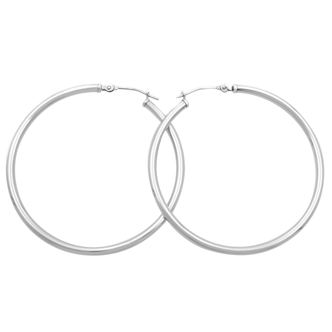 Rachel Koen 14K White Gold Medium Hoop Earrings 1.5in Gift Boxed (1 of 3)