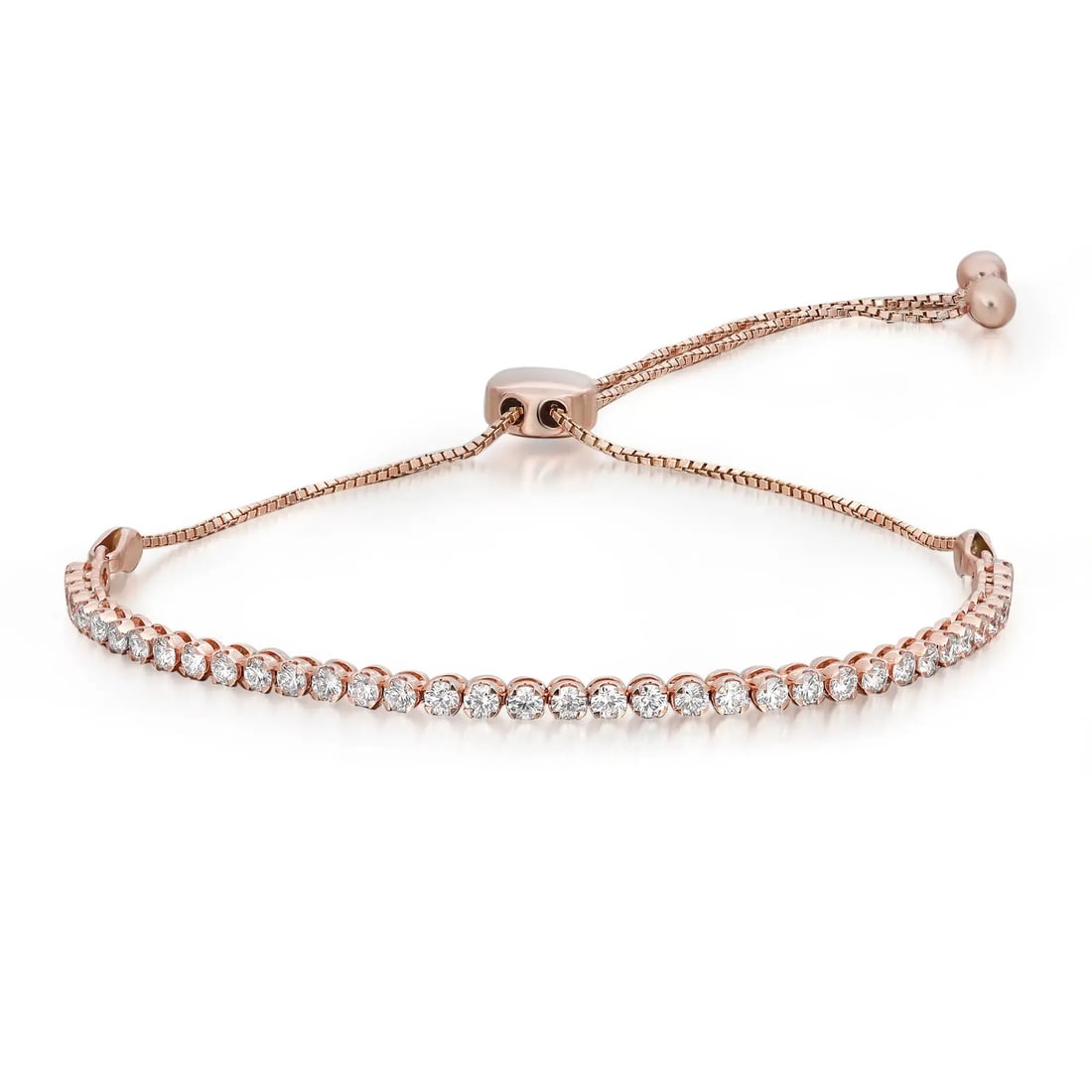 Rachel Koen 14K Rose Gold Lab Grown Diamond Lariat Bracelet 0.98CT 38 Diamonds: Rachel Koen 14K Rose Gold Lab Grown Diamond Lariat Bracelet 0.98CT 38 Diamonds Elevate your style with this stunning Prong Set Round Cut Lab Grown Diamond Lariat Bracelet. Crafted in fine 14K rose gol