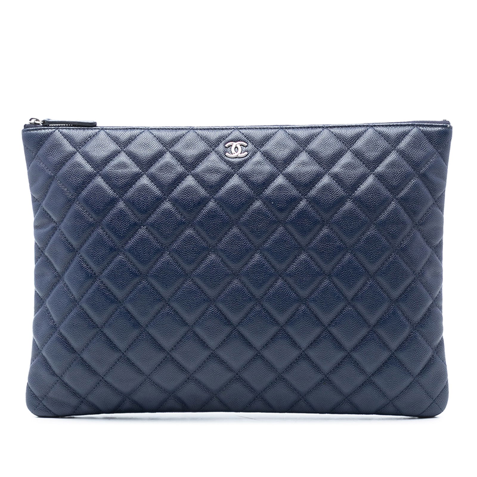 Chanel Blue Quilted Caviar Leather O Case Large Clutch Bag (1 of 7)