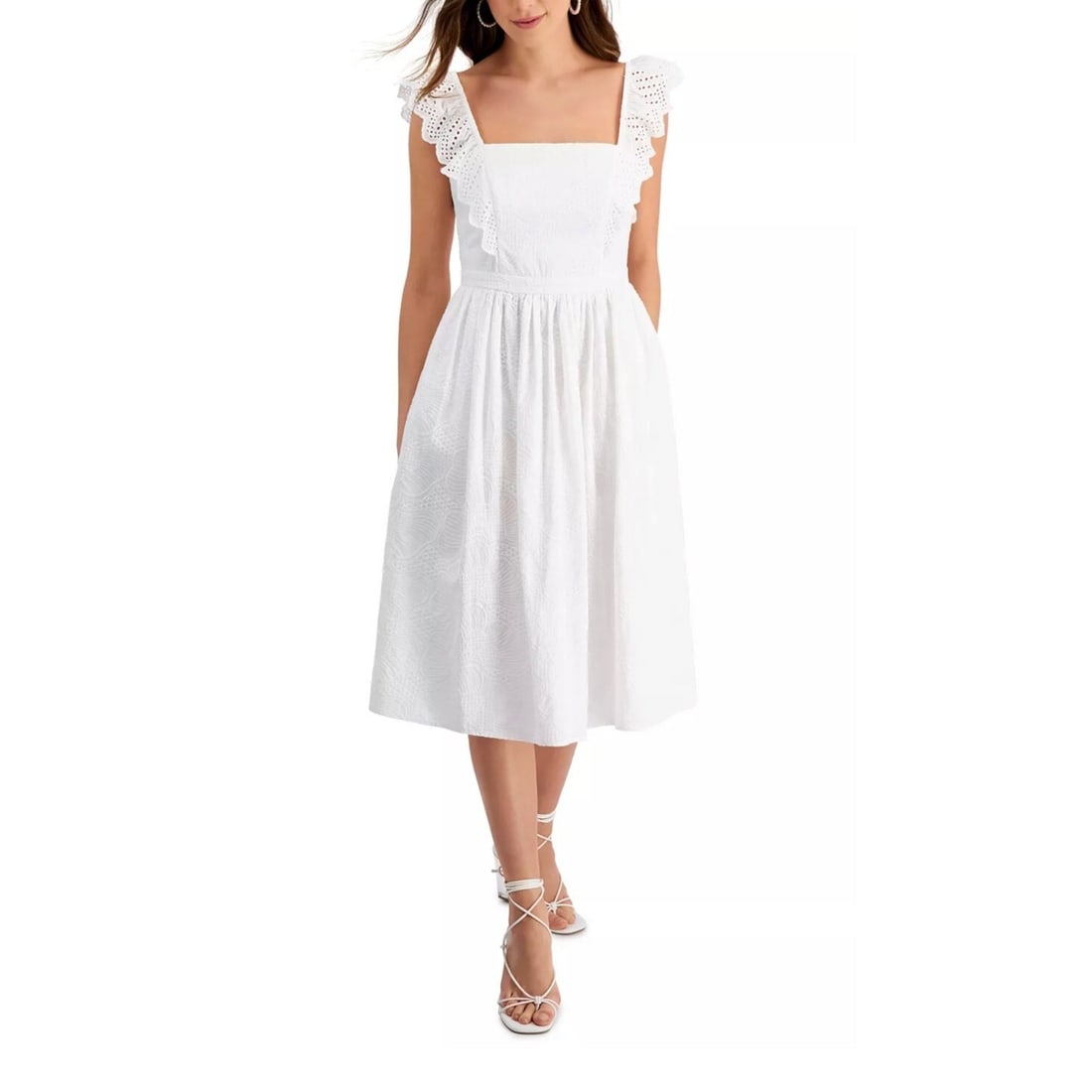 Kensie White Embroidered Flutter Sleeve Midi Dress Size 8 (1 of 4)