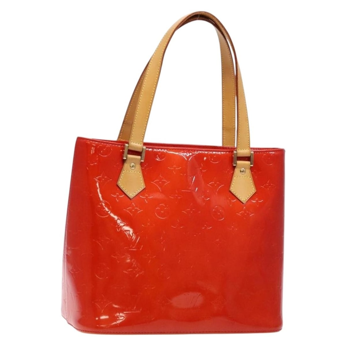 Red Houston Tote Bag by Louis Vuitton: Red Houston Tote Bag by Louis Vuitton This Louis Vuitton Houston handbag in red is designed for women and features a spacious interior. The exterior shows minor signs of use, including slight rubbing,