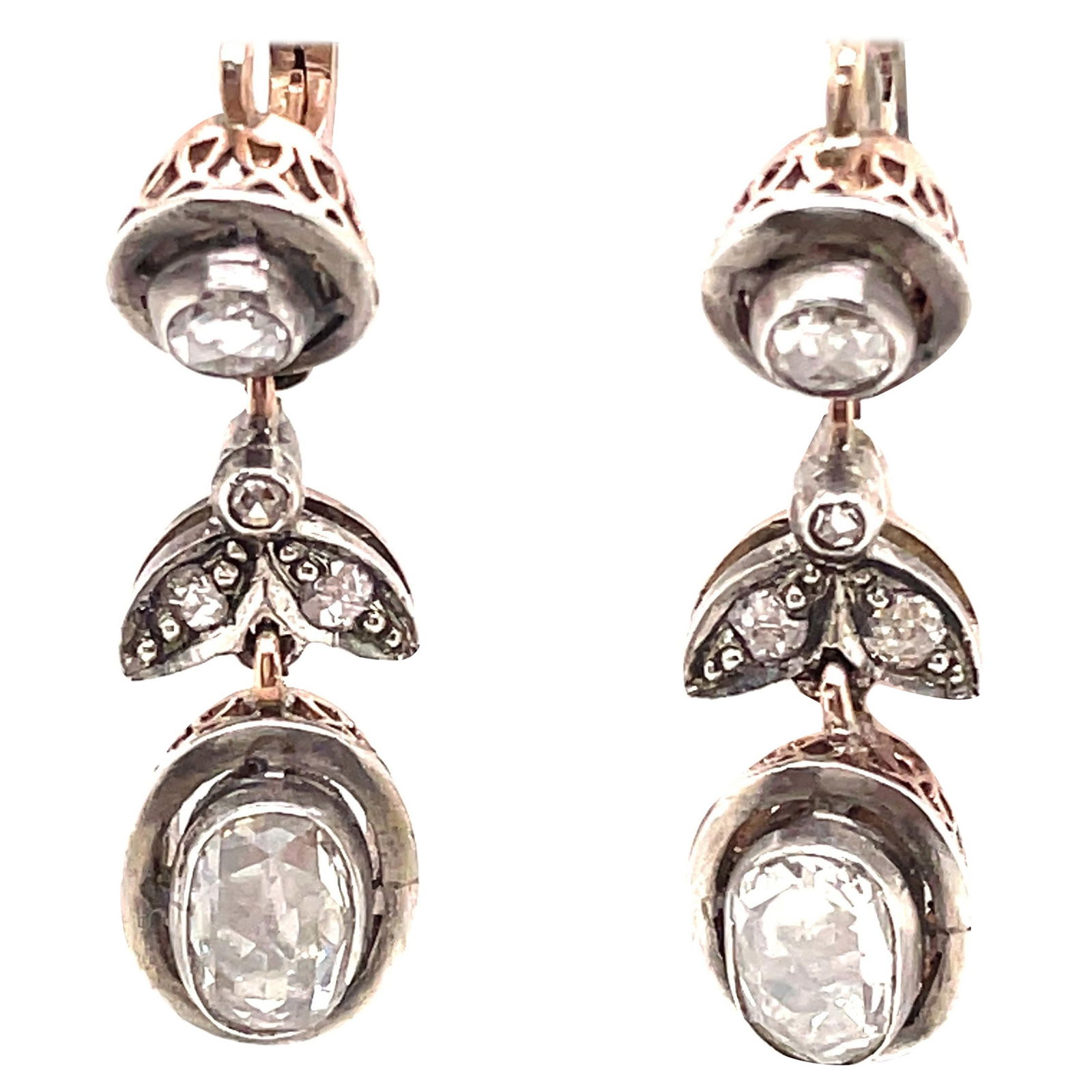 Vintage Victorian Drop Earrings 4ct Rose Cut Diamond Gold Silver (1 of 5)