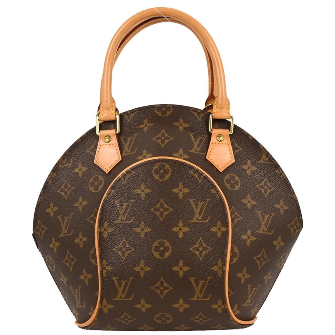 Ellipse PM handbag by Louis Vuitton in brown: Ellipse PM handbag by Louis Vuitton in brown This pre-owned Louis Vuitton Ellipse PM handbag features a brown exterior with some stains and discoloration on the leather parts. The interior is in very