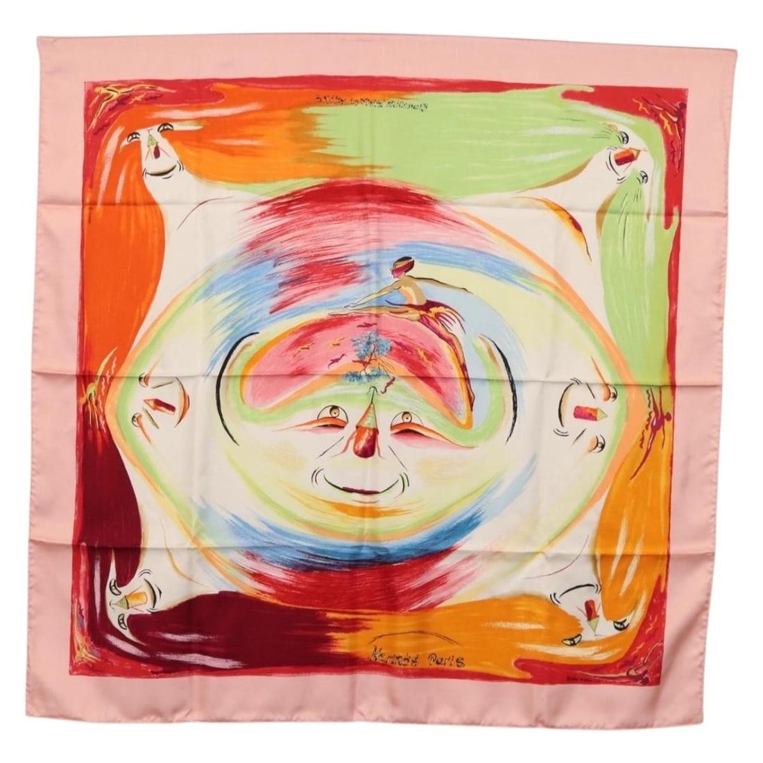HERMES Pink Silk Carre 90 Scarf Smiles in Third Millenary Authentic (1 of 15)