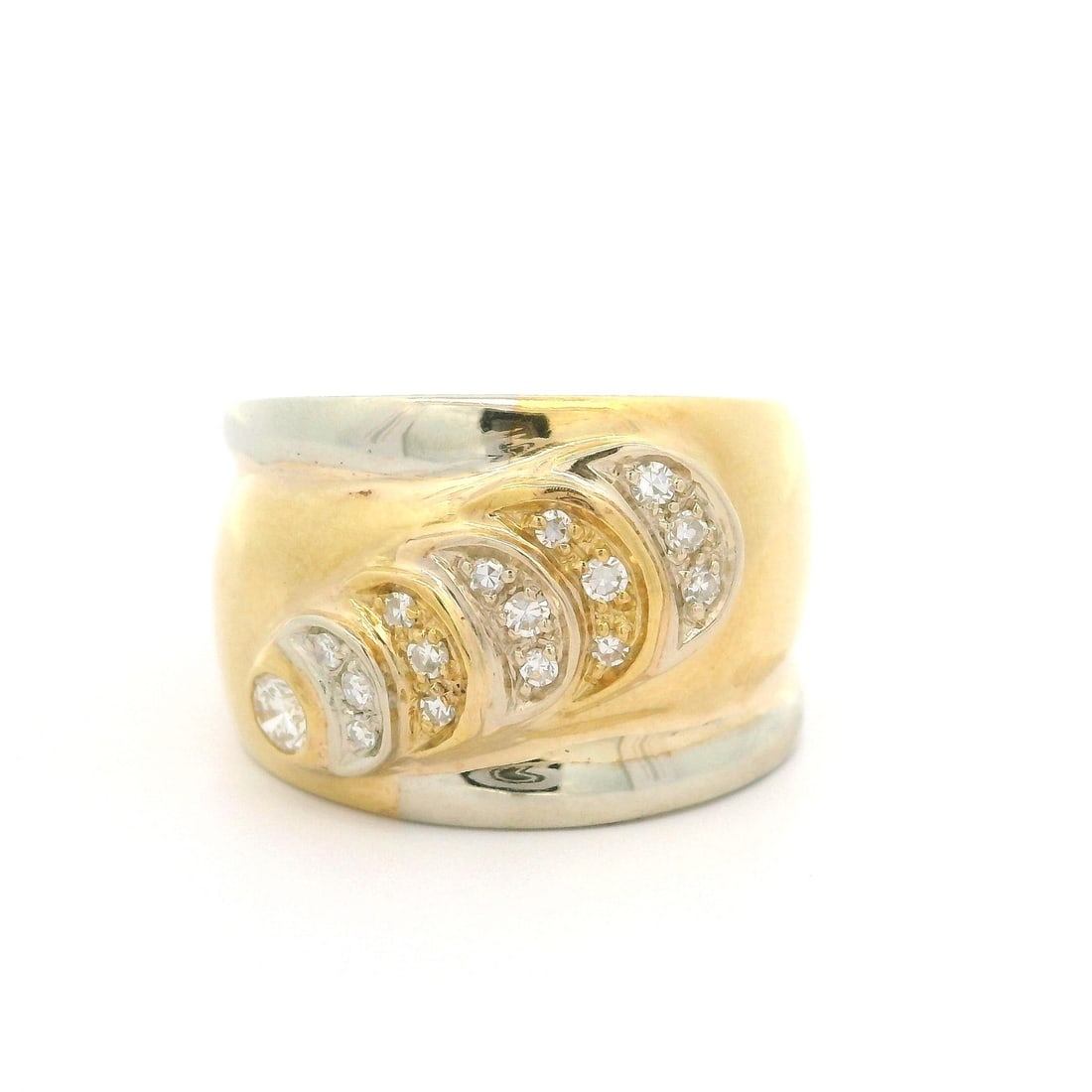 18k Two Tone Diamond Bombe Cigar Band Ring 14.3mm Wide (1 of 10)