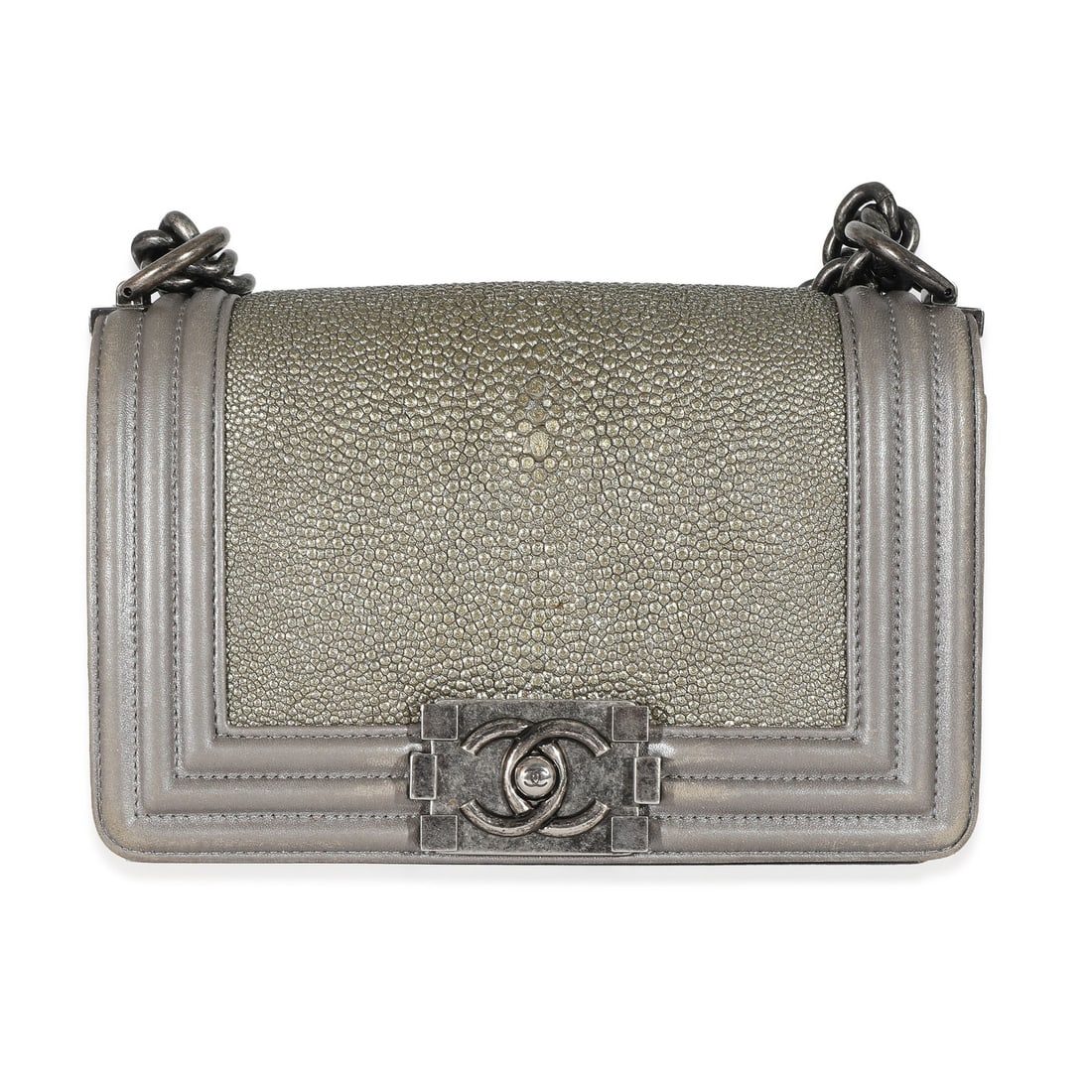Chanel Small Boy Bag Grey Lambskin Galuchat Stingray 2014 (1 of 7)