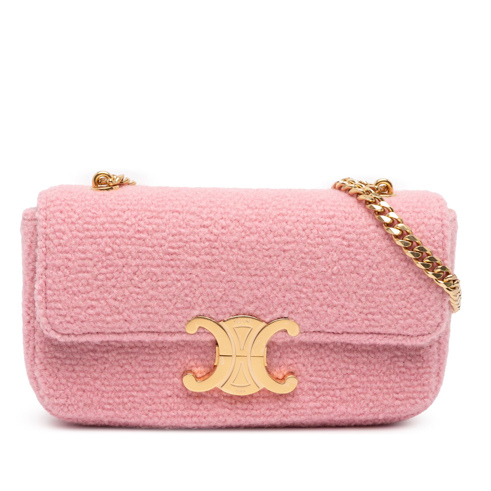 Celine Pink Tweed Claude Chain Shoulder Bag Italy (1 of 11)