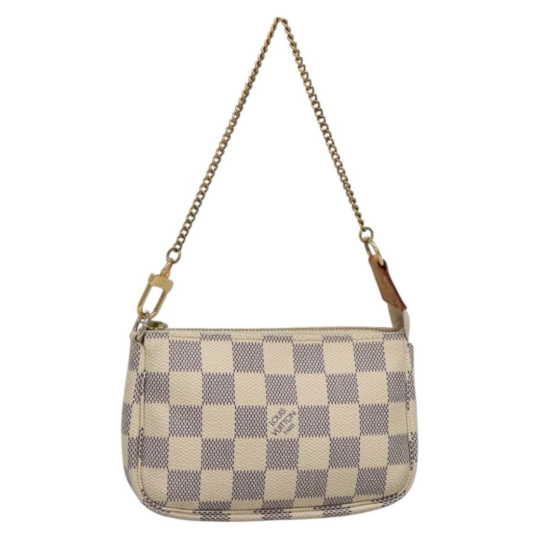 Blue Pochette Accessoires Handbag by Louis Vuitton: Blue Pochette Accessoires Handbag by Louis Vuitton This Louis Vuitton Pochette Accessoires in blue is a women's bag featuring leather trim and metal fittings. The item shows signs of use, including ru