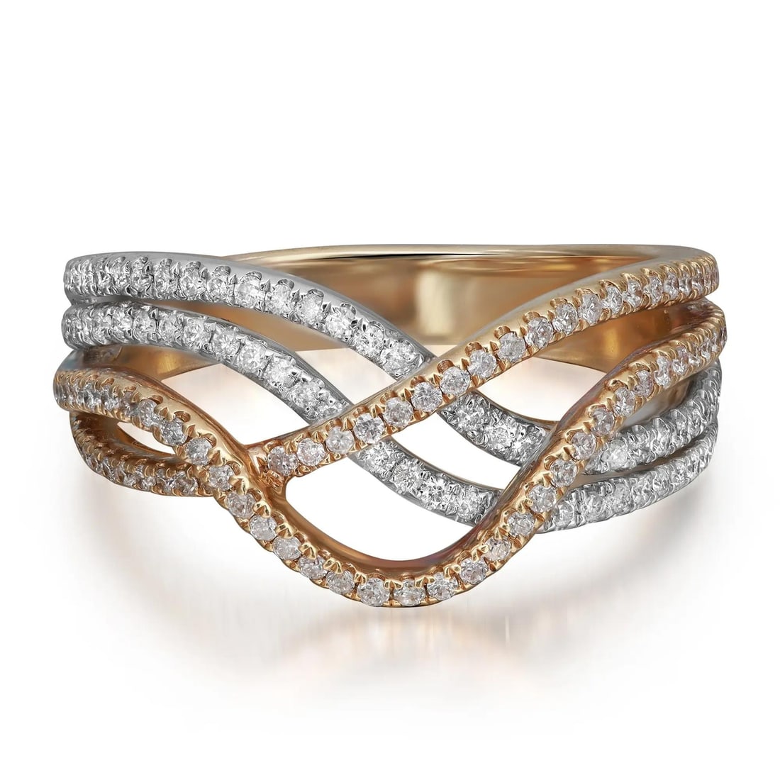 Rachel Koen 0.63Ctw Round Diamond Cocktail Ring 14K Multi-Tone Gold Size 7.5 (1 of 5)