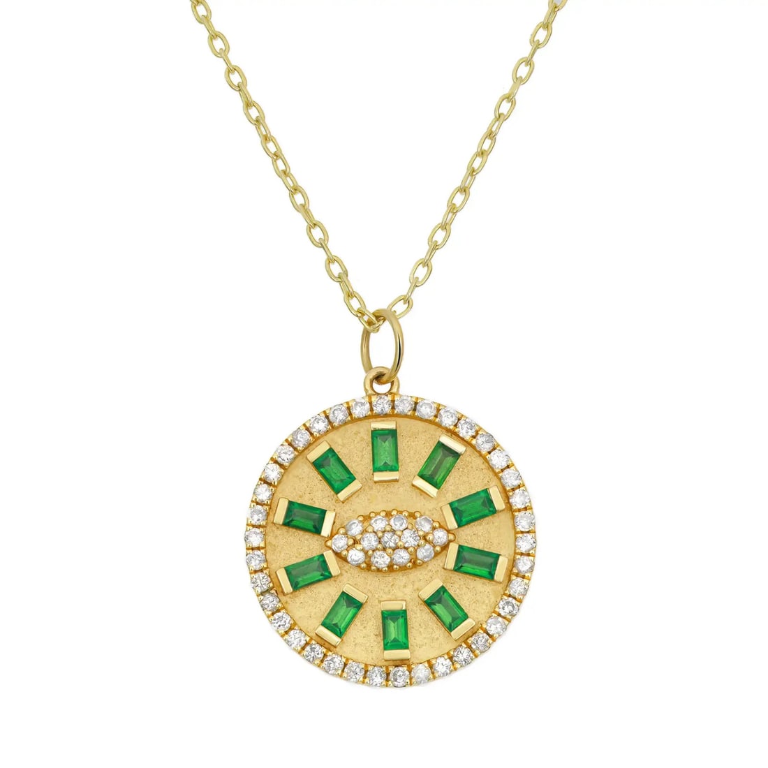 Rachel Koen 14K Yellow Gold Emerald Diamond Evil Eye Pendant Necklace 1.10ctw (1 of 7)