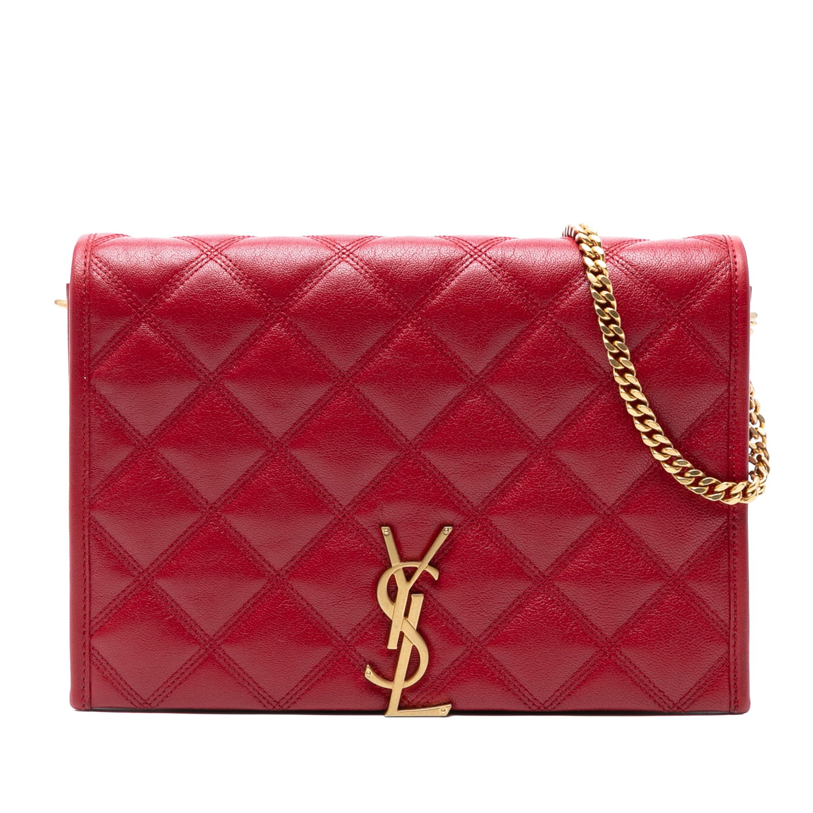 Saint Laurent Mini Quilted Lambskin Becky Chain Bag Red: Saint Laurent Mini Quilted Lambskin Becky Chain Bag Red Introducing the Saint Laurent Mini Quilted Lambskin Becky Chain Shoulder Bag, a stylish accessory crafted from luxurious quilted leather. This e