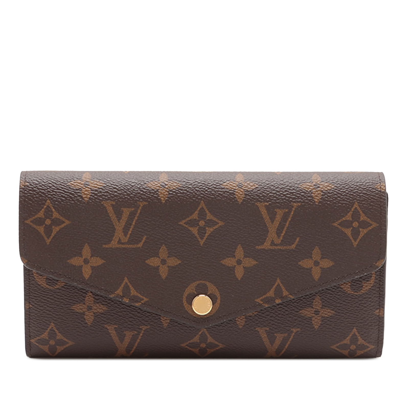 Louis Vuitton Monogram Sarah Long Wallet Brown Fabric SLG: Louis Vuitton Monogram Sarah Long Wallet Brown Fabric SLG The Louis Vuitton Monogram Sarah Long Wallet is a stylish and functional accessory crafted from durable monogram canvas. This wallet features