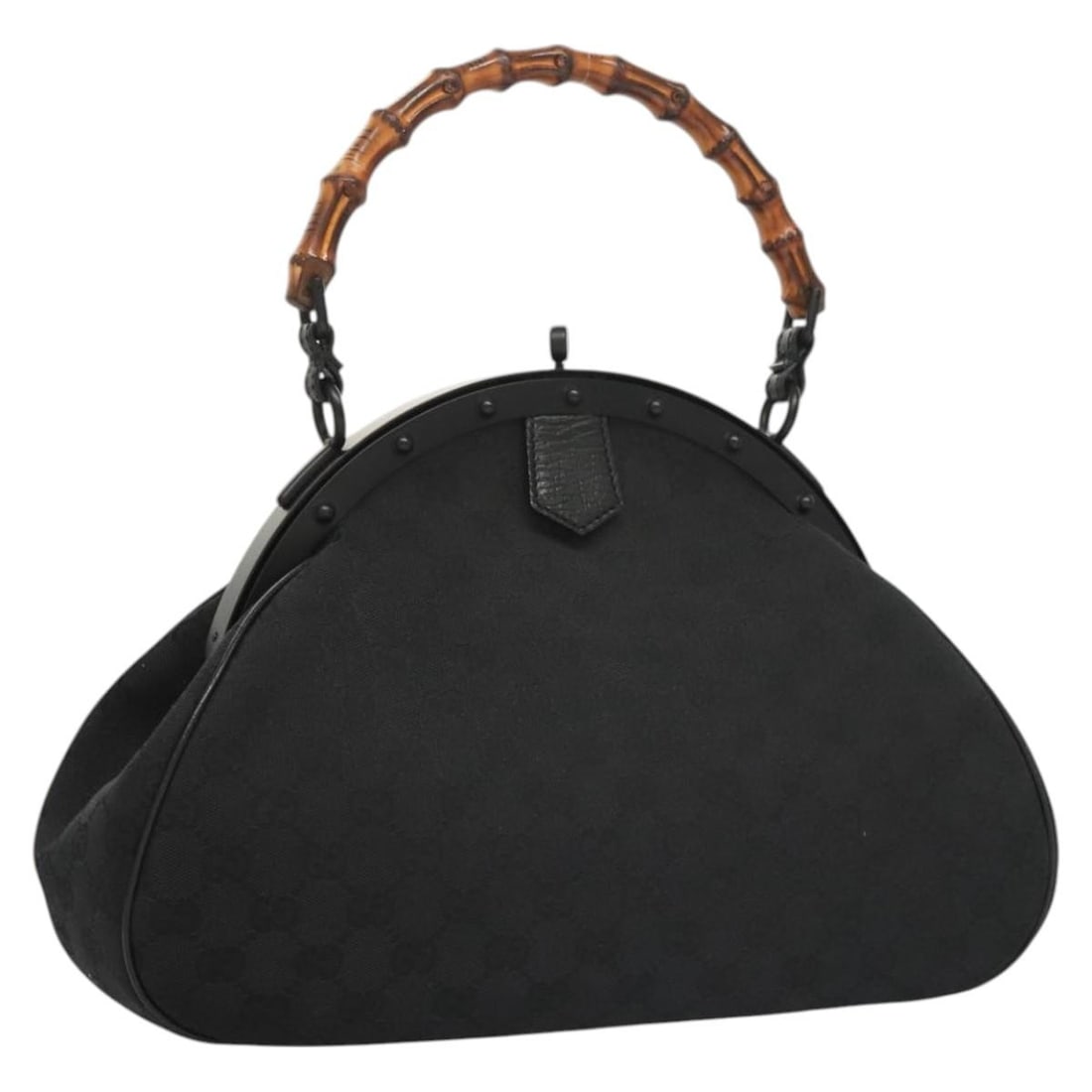 GUCCI Black GG Canvas Bamboo Push Lock Hand Bag Authentic: GUCCI Black GG Canvas Bamboo Push Lock Hand Bag Authentic This GUCCI GG Canvas Bamboo Push Lock Hand Bag offers a stylish blend of luxury and functionality. Crafted in Italy, it features a classic bla