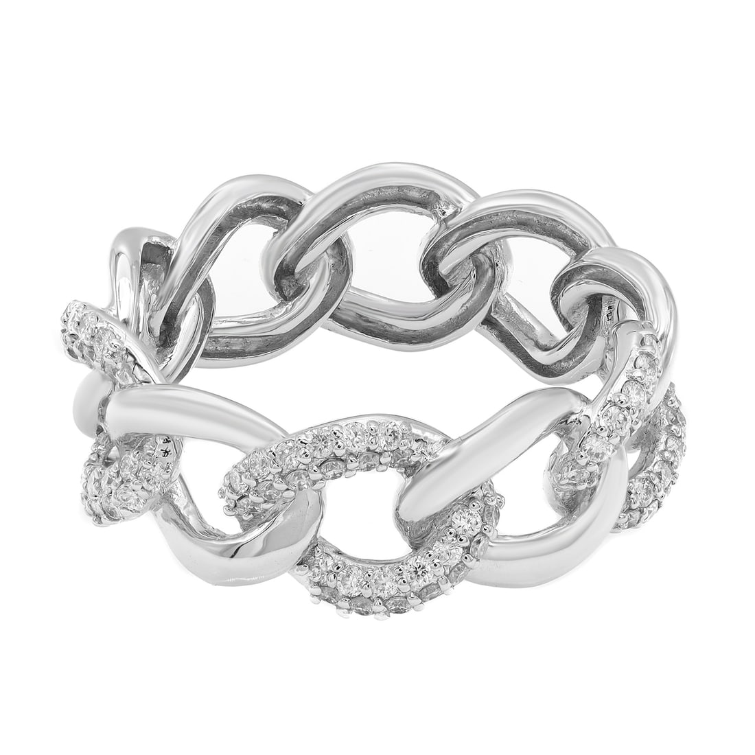 Rachel Koen 18K White Gold Pave Set Diamond Band Ring 0.39Cttw Size 6: Rachel Koen 18K White Gold Pave Set Diamond Band Ring 0.39Cttw Size 6 This stunning chain link ring band showcases a beautifully crafted design featuring pave set round brilliant cut diamonds, expertl