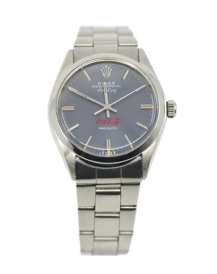 Rolex Air-King Coca Cola Stainless Steel Watch Ref 5500 with Box: Rolex Air-King Coca Cola Stainless Steel Watch Ref 5500 with Box Introducing the iconic Rolex Air-King Coca Cola Stainless Steel Watch, model reference 5500, a perfect blend of elegance and functional