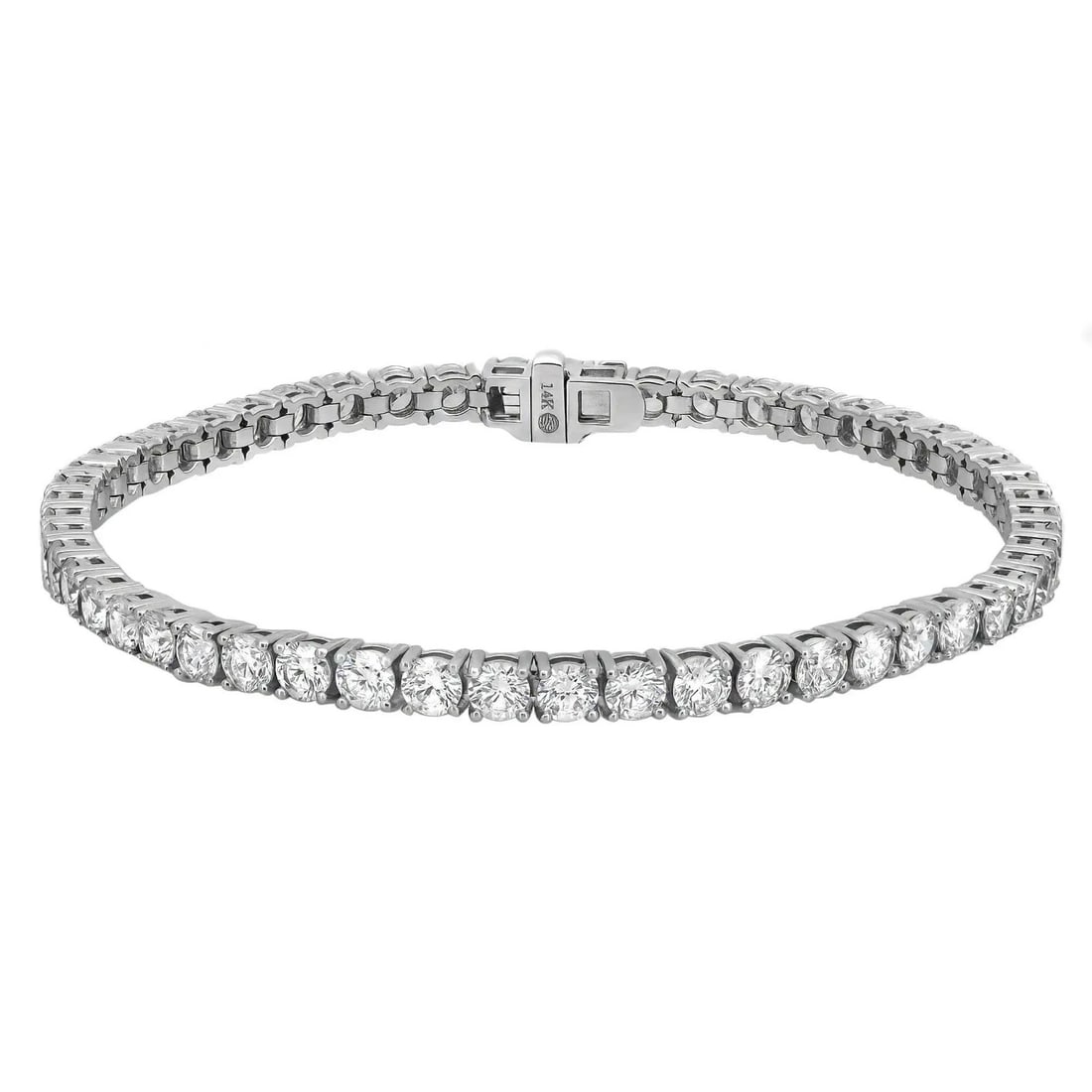 Rachel Koen 14K White Gold Lab Grown Diamond Tennis Bracelet 8.26Cttw: Rachel Koen 14K White Gold Lab Grown Diamond Tennis Bracelet 8.26Cttw This elegant tennis bracelet showcases 43 dazzling round brilliant cut lab-grown diamonds, beautifully set in a prong setting. Cra