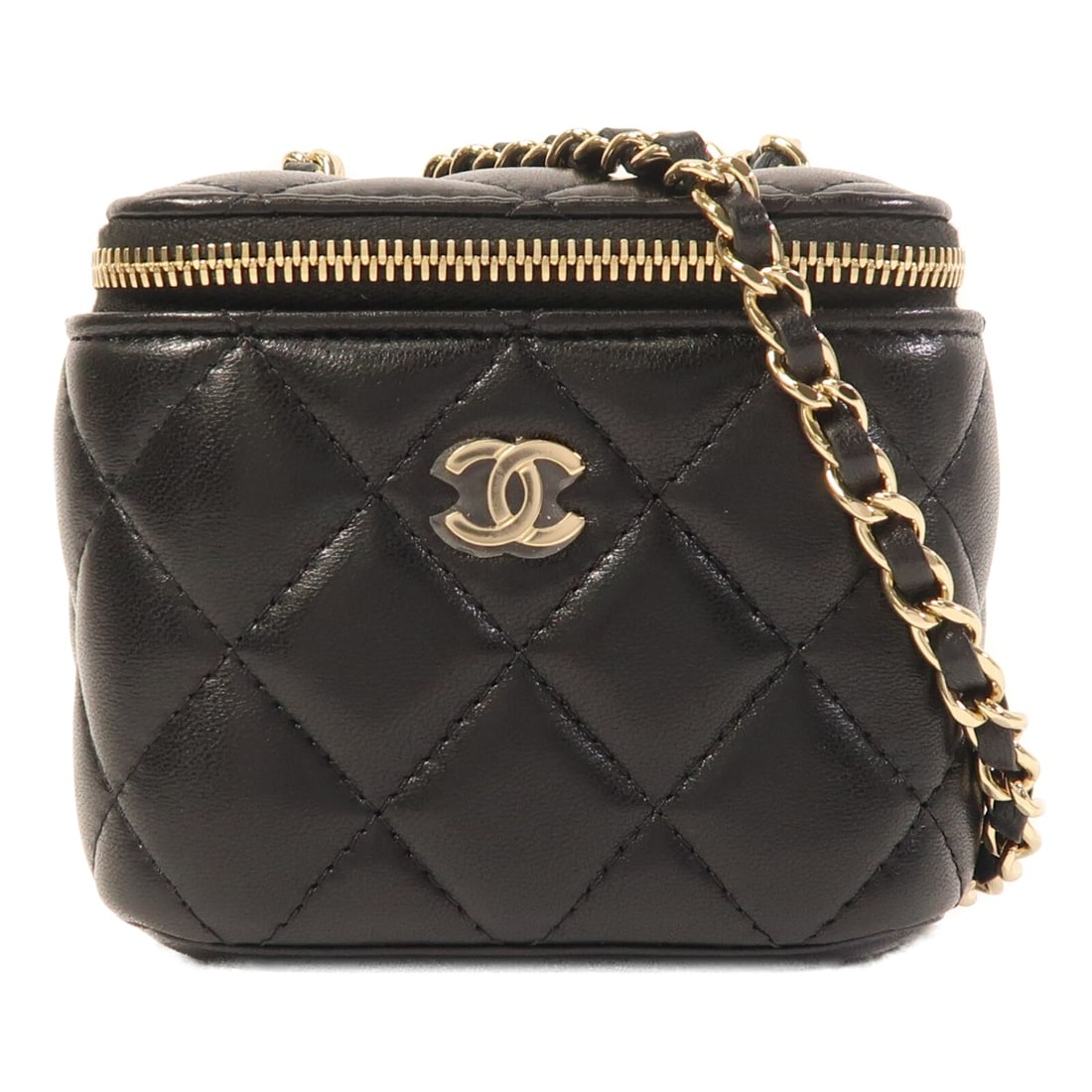Chanel Mini Black Lambskin Vanity Bag with CC Logo and Gold Chain (1 of 16)