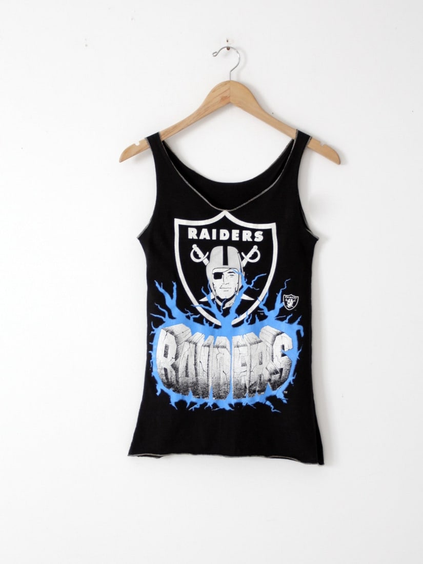 Vintage 80s Raiders Tank Top Black Scoop Neck Retro Sportswear (1 of 4)