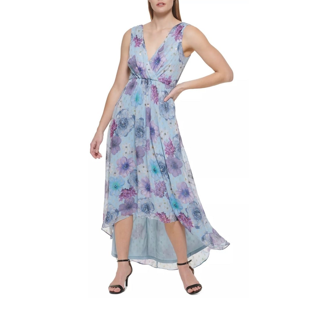Jessica Howard Petite Floral High-Low Midi Dress Blue 10P (1 of 3)