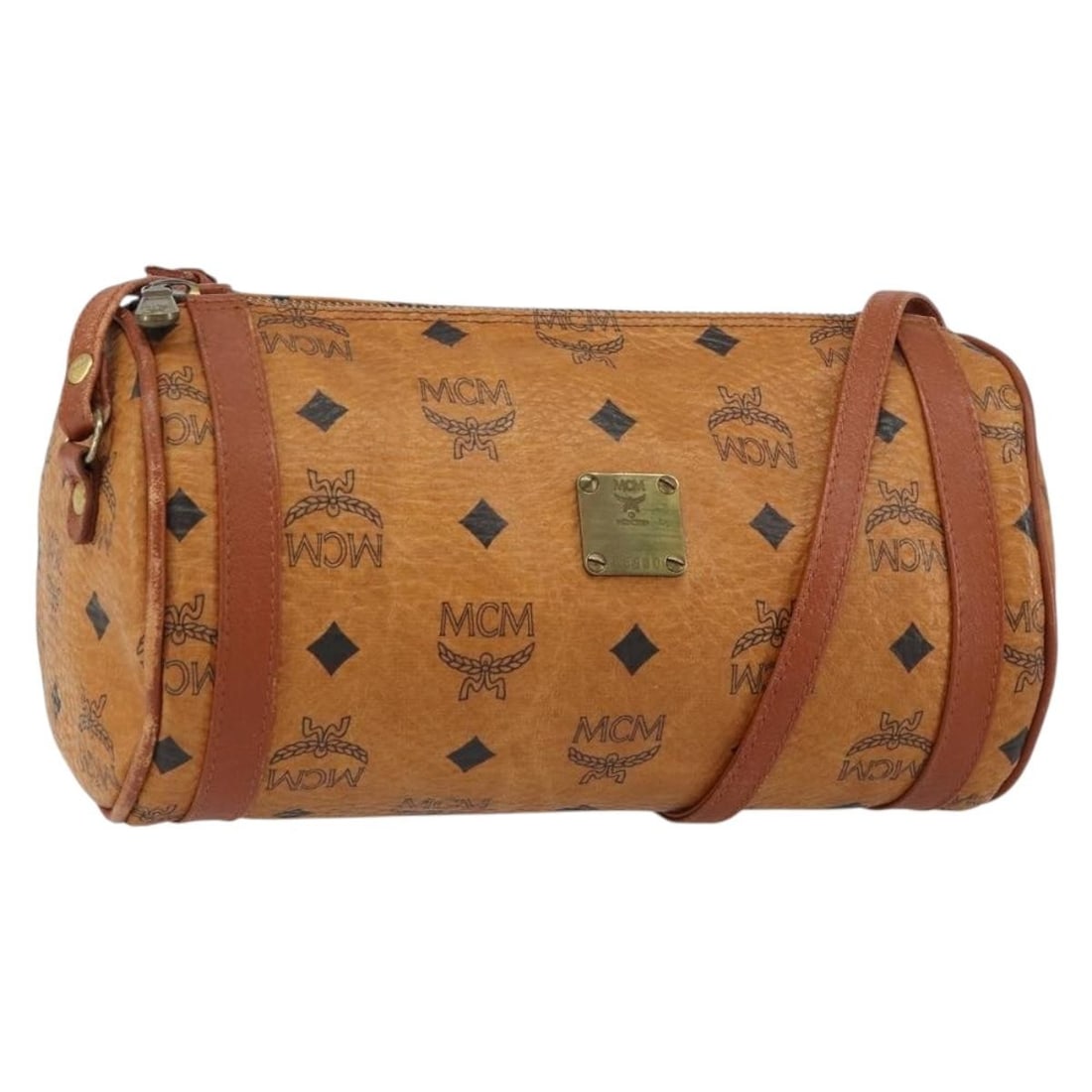 MCM Visetos Brown Leather Shoulder Bag with Logo Pattern (1 of 1)