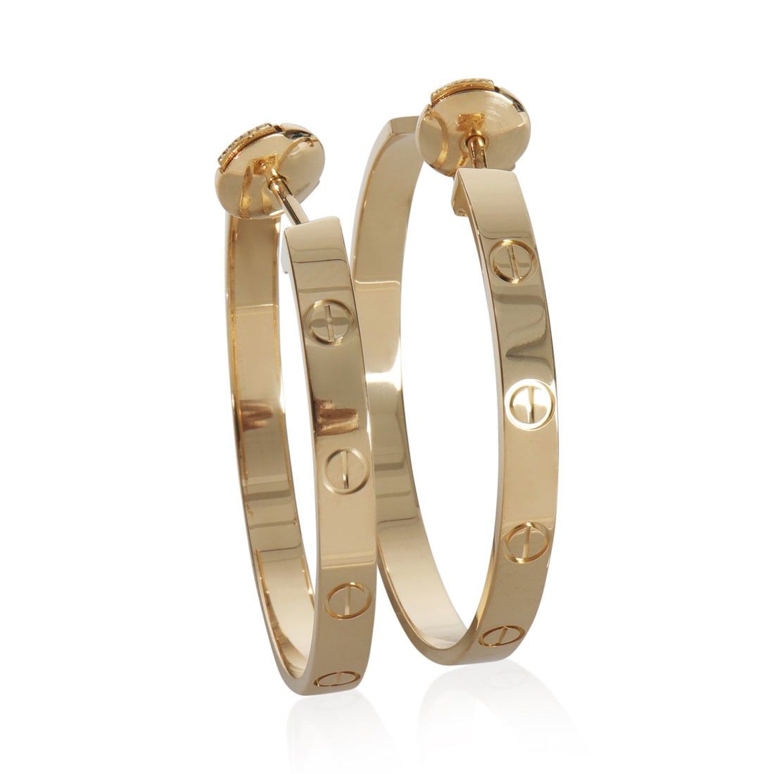 Cartier 18k Yellow Gold Large Model Love Hoop Earrings: Cartier 18k Yellow Gold Large Model Love Hoop Earrings These exquisite Cartier Yellow Gold Large Model Love Hoop Earrings are a timeless addition to any jewelry collection. Crafted in France, these ea