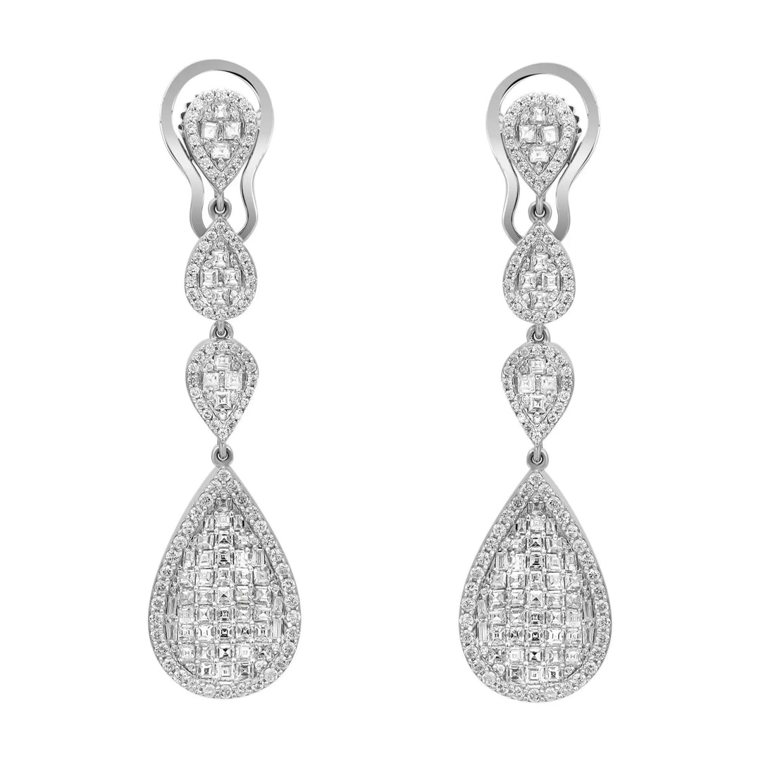Rachel Koen 14K White Gold Long Drop Earrings with 3.19ct Princess and Round Diamonds (1 of 4)