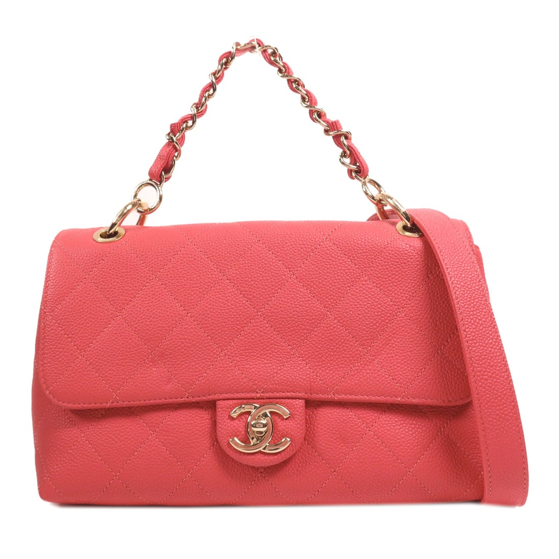 CHANEL Pink Calfskin 2 Way Shoulder Bag with GHW: CHANEL Pink Calfskin 2 Way Shoulder Bag with GHW This exquisite CHANEL 2 Way Shoulder Bag features luxurious calfskin leather in a stunning pink hue, perfect for adding a pop of color to any outfit. T