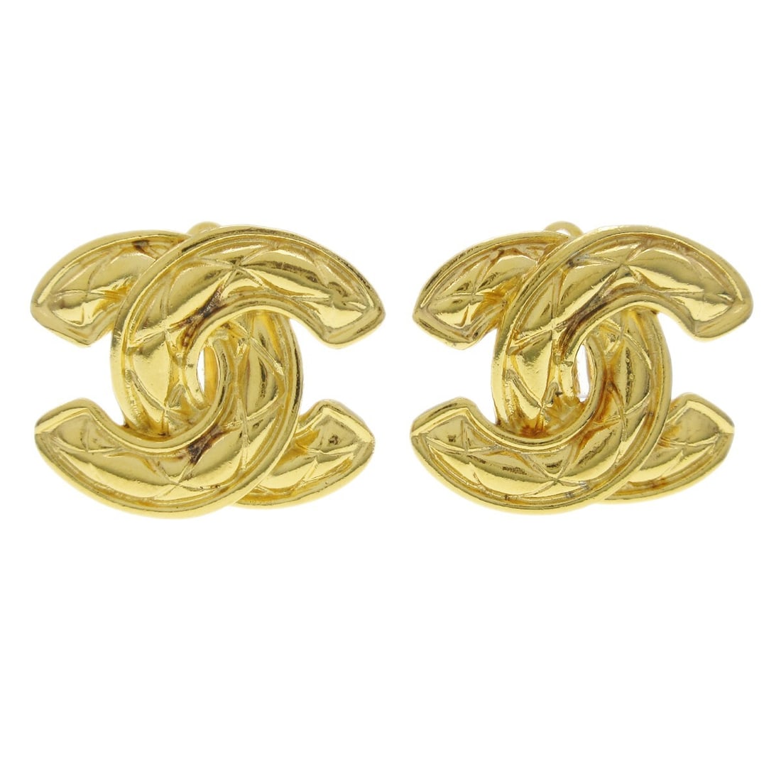 Gold Clip-On Earrings by Chanel Featuring CC Logo: Gold Clip-On Earrings by Chanel Featuring CC Logo These Chanel CC clip-on earrings feature a gold finish and are designed for women. They are in good condition with minor signs of use and have no noti