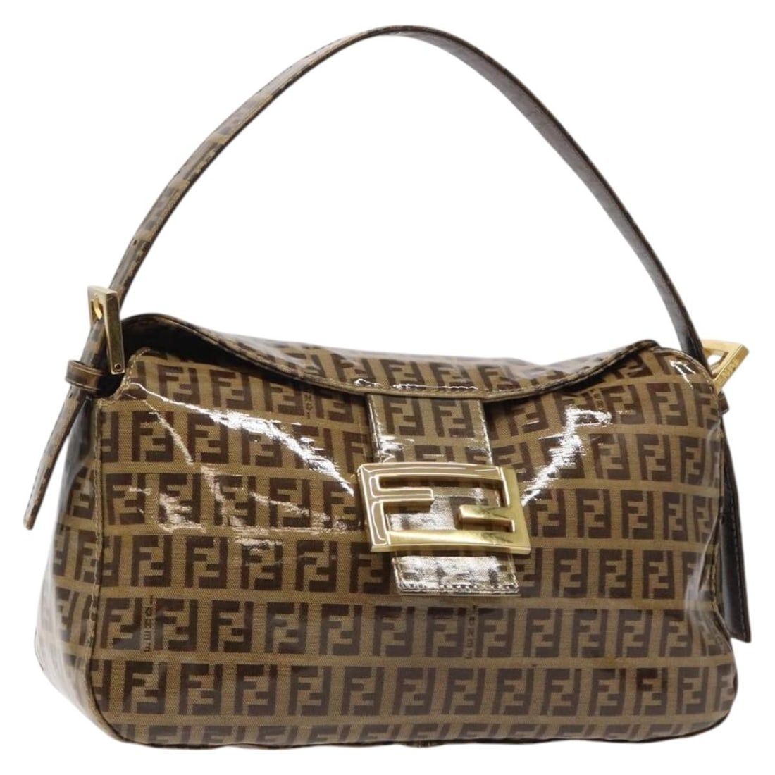 Fendi Mamma Baguette Curved Brown Pre-Owned Hobo Bag: Fendi Mamma Baguette Curved Brown Pre-Owned Hobo Bag This pre-owned Fendi Vintage FF Buckle Curved Hobo bag features a brown design with signature FF buckle detailing. It is in very clean condition, w