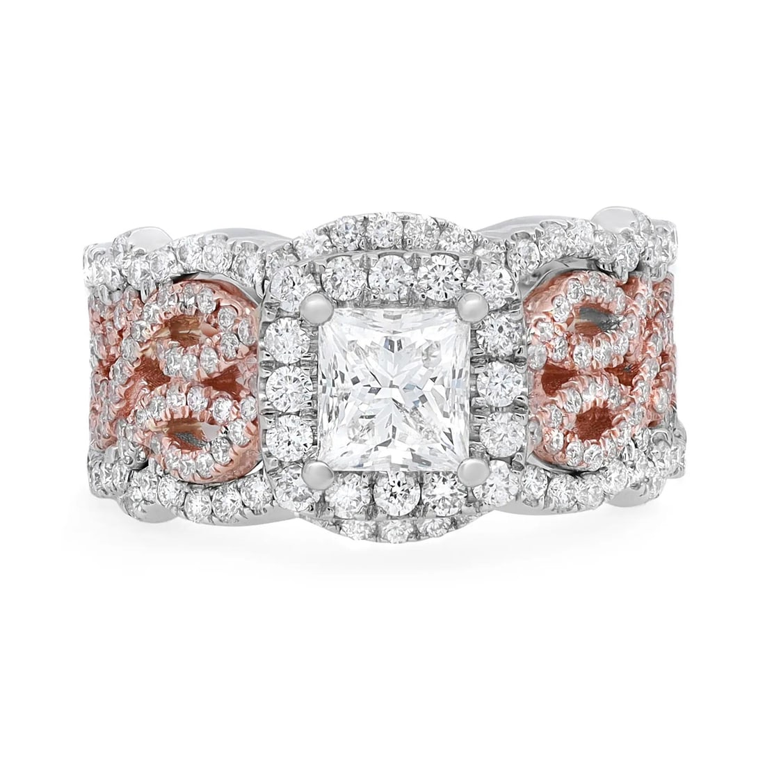 Rachel Koen 1.00Ct Square Diamond Double Band Engagement Ring 14K Rose White Gold: Rachel Koen 1.00Ct Square Diamond Double Band Engagement Ring 14K Rose White Gold This stunning engagement ring features a captivating square modified brilliant diamond weighing 1.00 carat, securely s