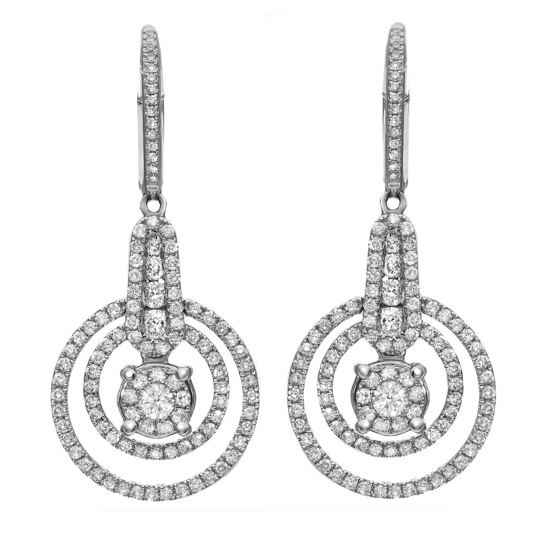 Rachel Koen 1.54ct Round Diamond Drop Earrings in 18K White Gold (1 of 5)