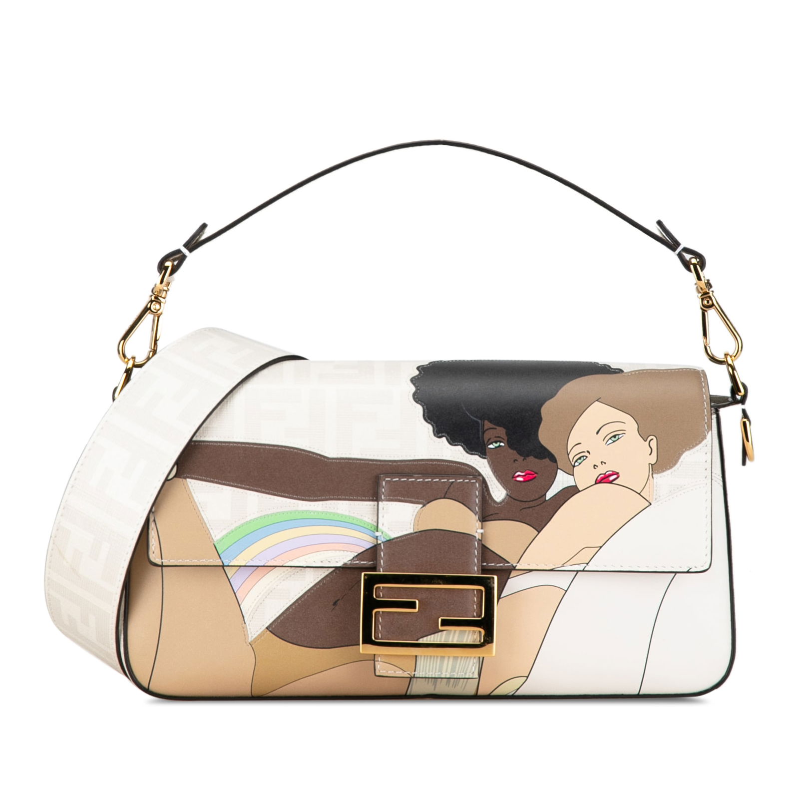 Fendi Zucca Graphic Print Baguette Satchel White Coated Canvas: Fendi Zucca Graphic Print Baguette Satchel White Coated Canvas This Fendi Zucca Graphic Print Coated Canvas Bikini Girls Baguette Satchel is a stylish and practical accessory. It features a printed co