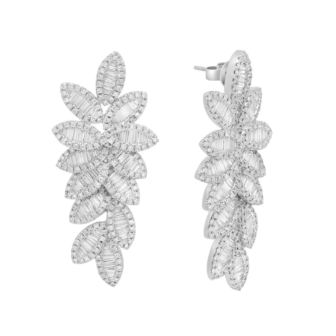 Rachel Koen 18K White Gold Diamond Leaf Drop Earrings 4.84ct (1 of 5)