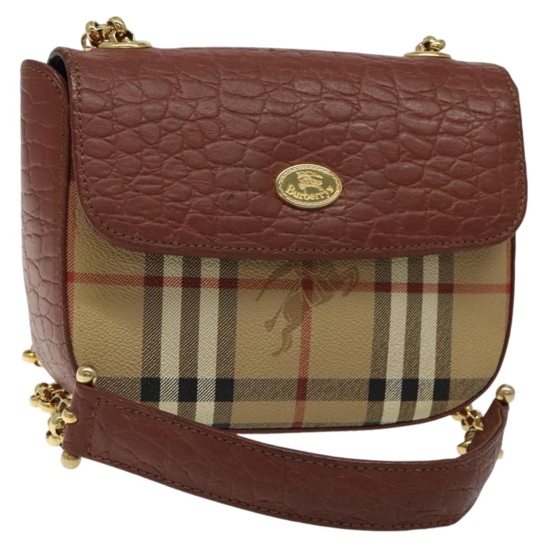 Burberrys Nova Check Beige Gold PVC Shoulder Bag Italy Authenticated (1 of 18)