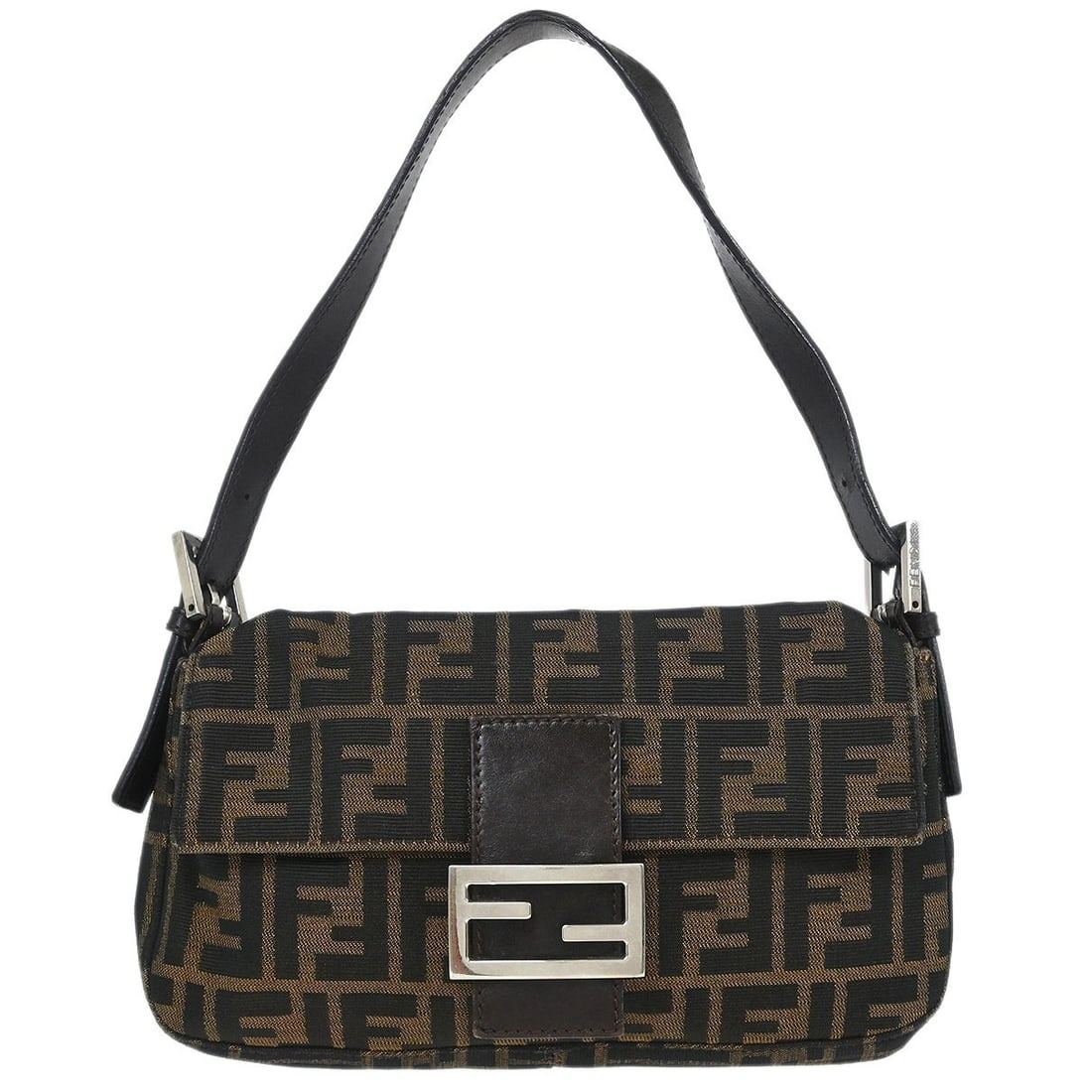Fendi Baguette Medium Brown Canvas Shoulder Bag with Silver Hardware (1 of 10)