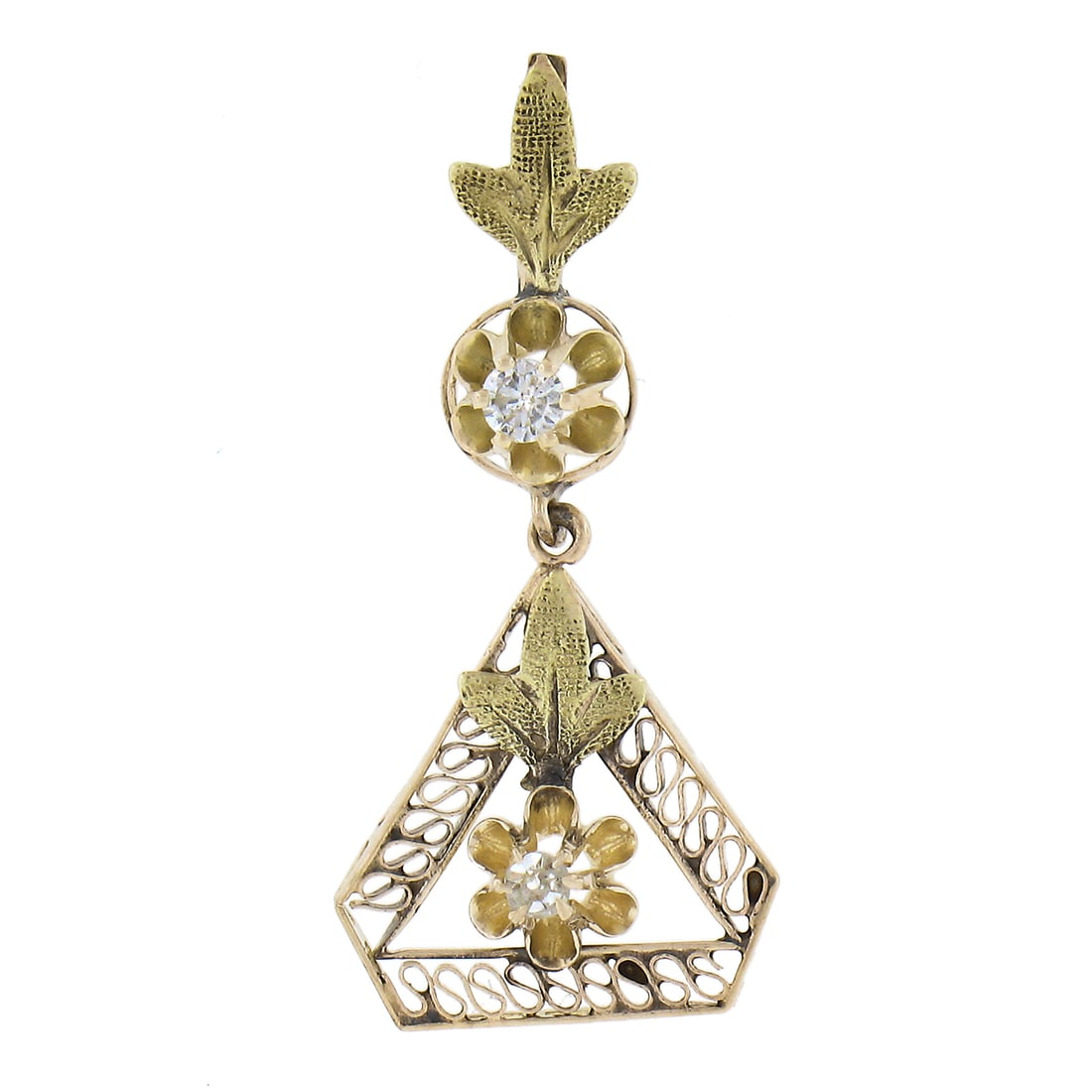 Antique 10K Gold Floral Lavalier Pendant with 0.07ctw Diamonds (1 of 4)