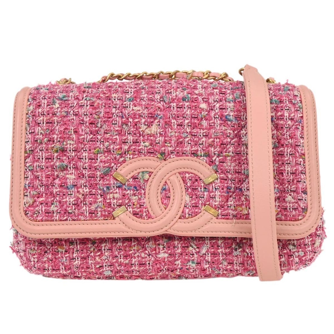 Chanel Matrasse Pink Tweed Quilted Medium Shoulder Bag with Chain Strap (1 of 10)