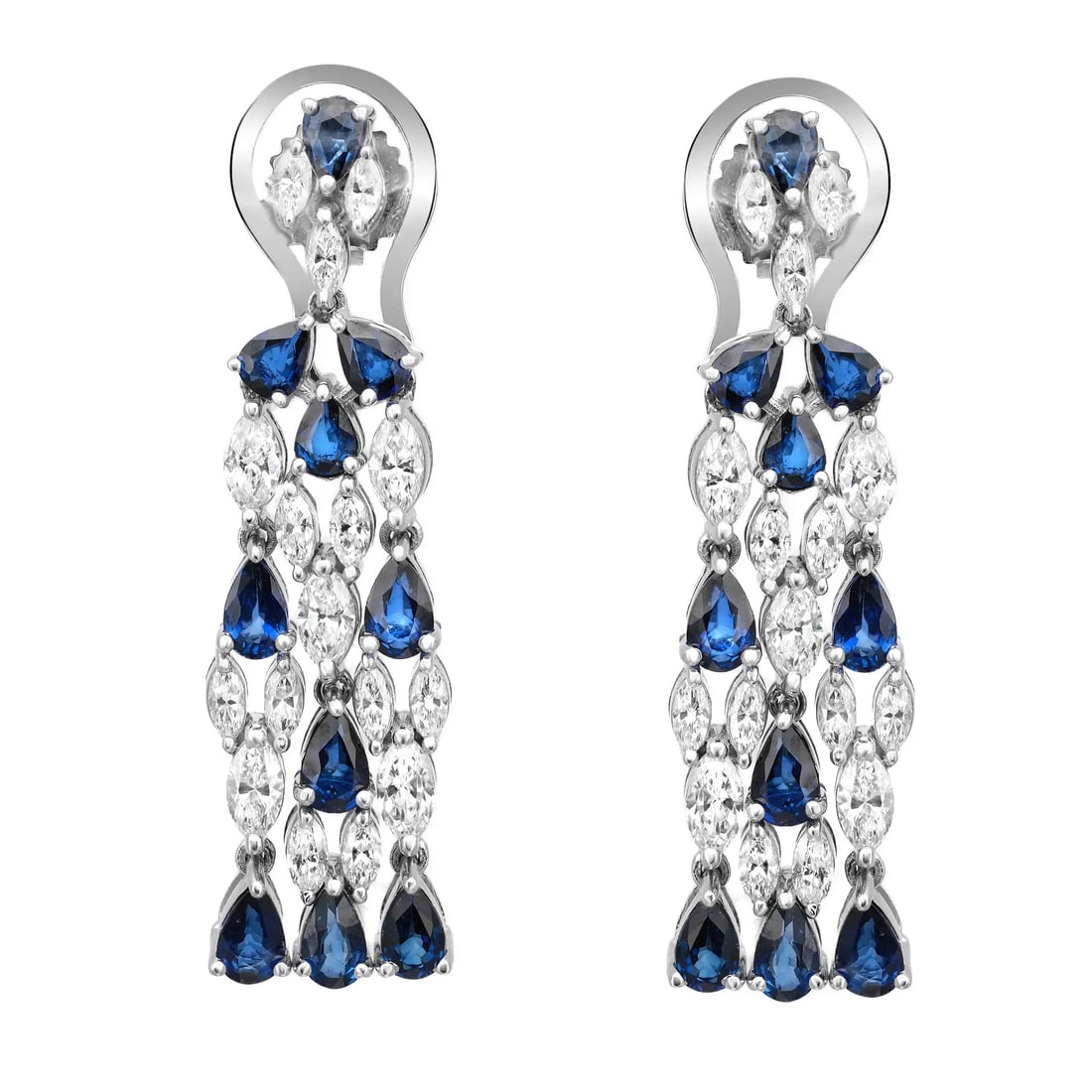 Rachel Koen 14K White Gold Blue Sapphire Diamond Chandelier Earrings 6.75 Ctw: Rachel Koen 14K White Gold Blue Sapphire Diamond Chandelier Earrings 6.75 Ctw Elevate your elegance with these stunning chandelier drop earrings, expertly crafted in lustrous 14K white gold. The earri