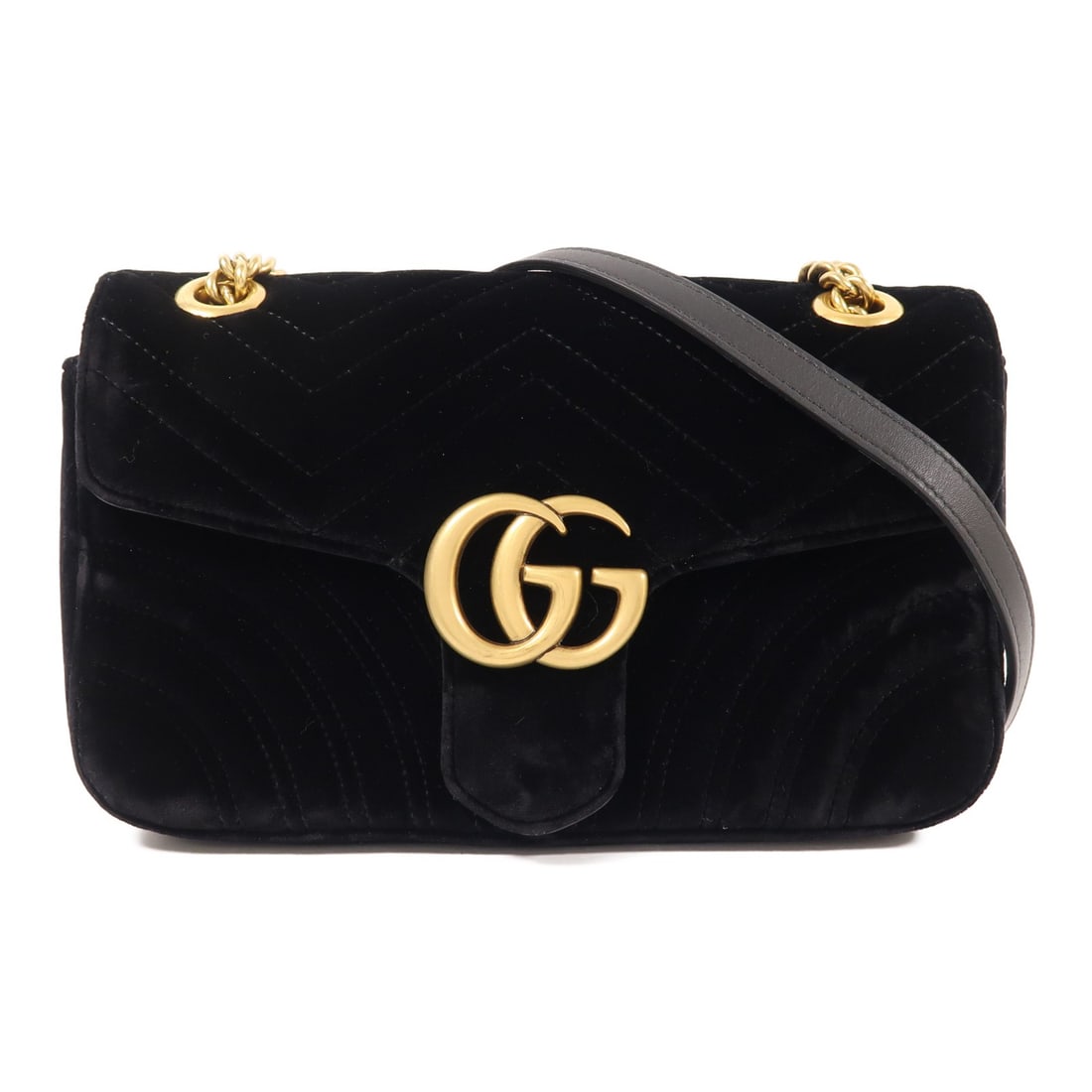 GUCCI GG Marmont Velvet Black Shoulder Bag with Gold Hardware (1 of 14)