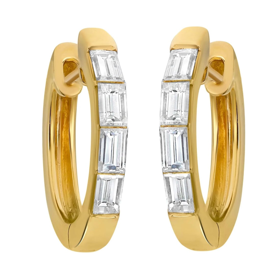 Rachel Koen 18K Yellow Gold Baguette Diamond Huggie Earrings 0.68ct (1 of 4)