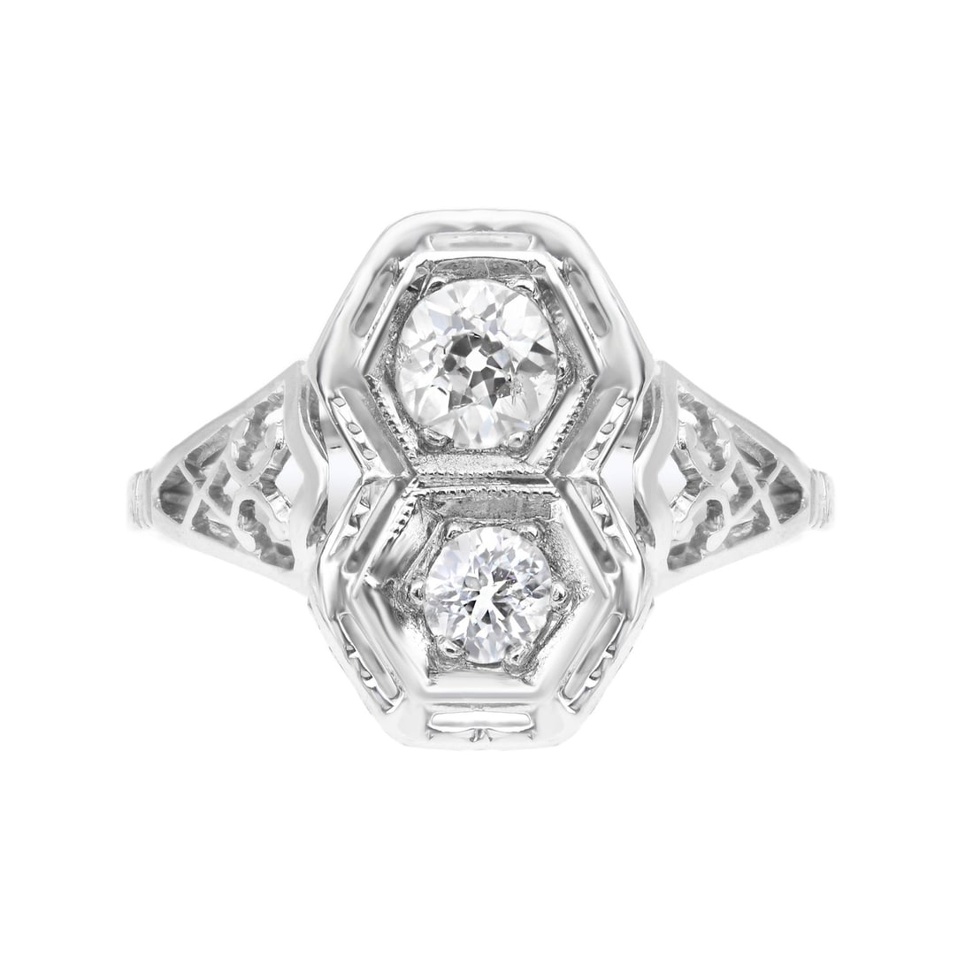 Rachel Koen Vintage 14k White Gold Diamond Cocktail Ring 0.40cts: Rachel Koen Vintage 14k White Gold Diamond Cocktail Ring 0.40cts This exquisite vintage ring from the Art Deco era features two natural round brilliant cut diamonds, totaling 0.40 carats, elegantly se