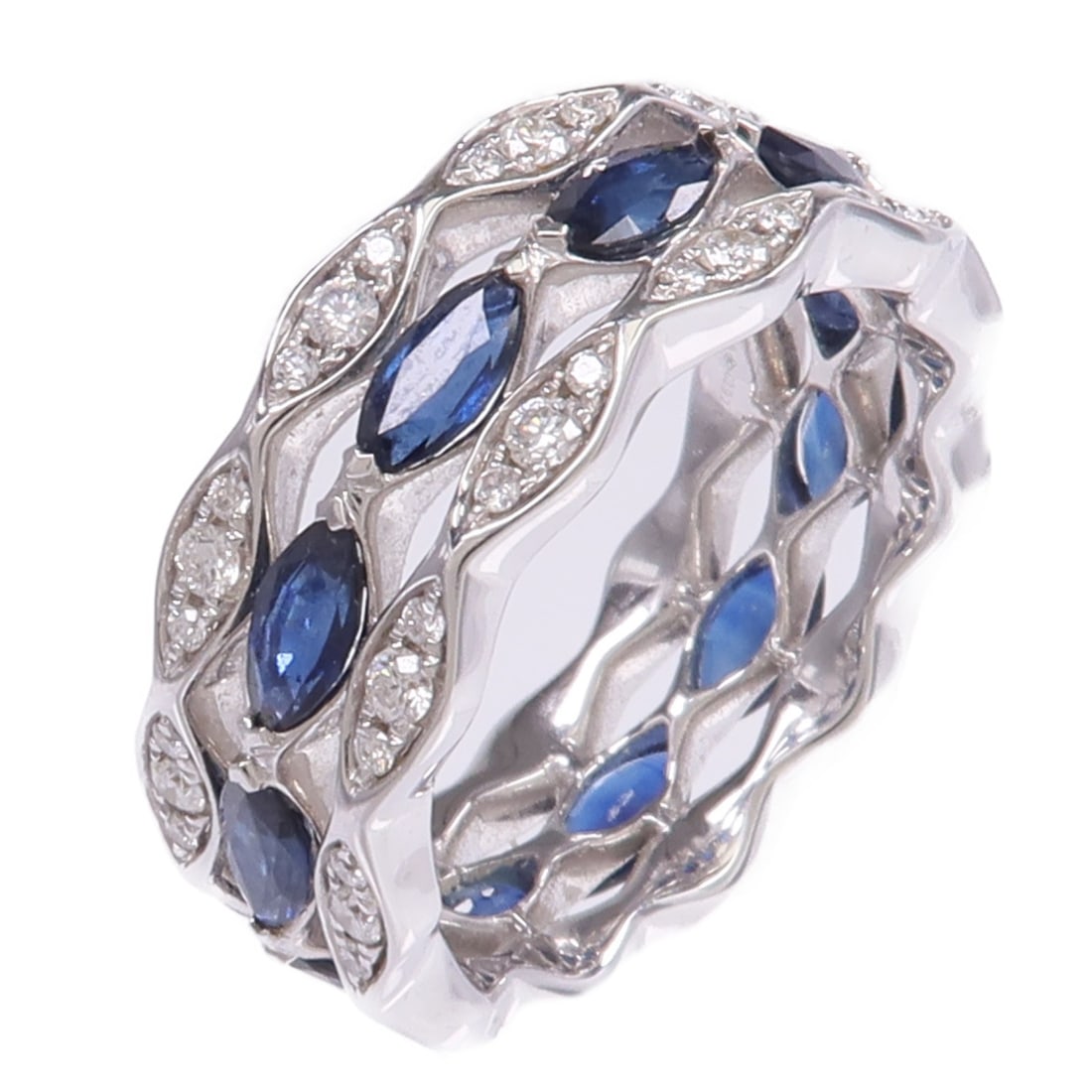 Sapphire and Diamond 18K White Gold Ring Size 8.75 (1 of 8)