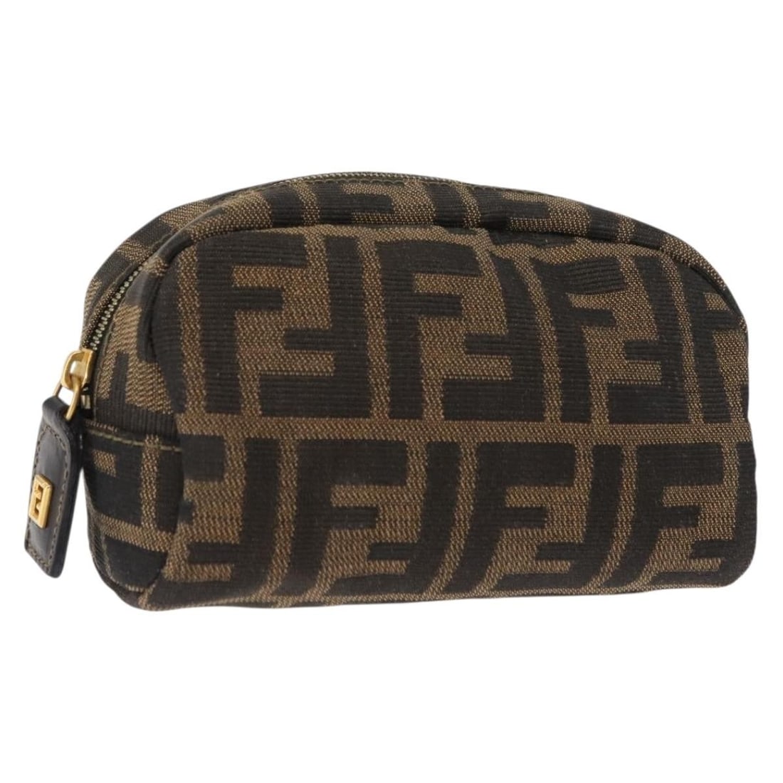FENDI Zucca Canvas Pouch Black Brown Made in Italy: FENDI Zucca Canvas Pouch Black Brown Made in Italy This authentic Fendi Zucca Canvas Pouch is a stylish accessory crafted in Italy, featuring a distinctive black and brown Zucca pattern. The pouch mea