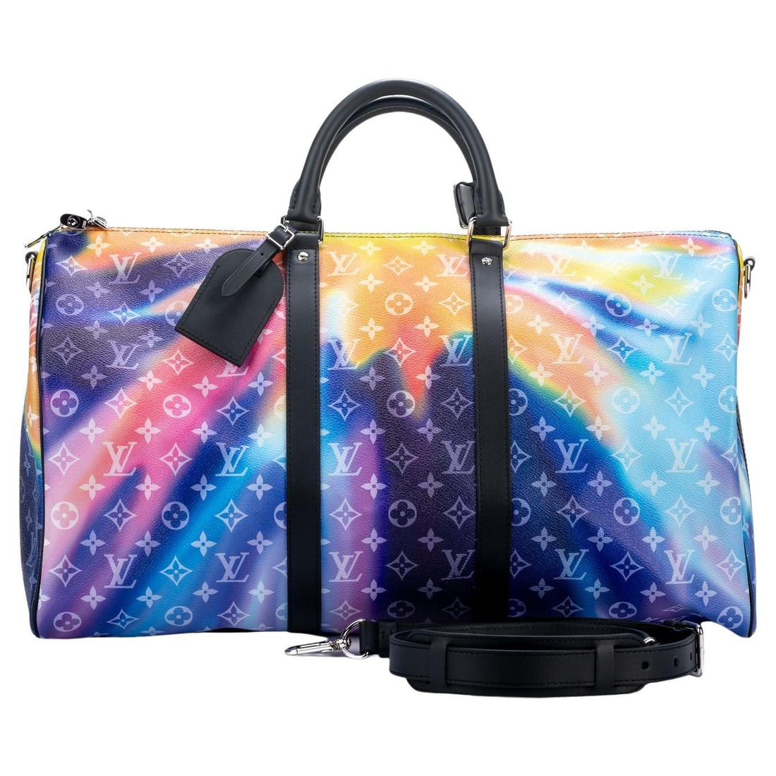 Louis Vuitton Virgil Abloh Sunset Keepall 50 Multicolor Canvas Bag: Louis Vuitton Virgil Abloh Sunset Keepall 50 Multicolor Canvas Bag Introducing the Louis Vuitton Sunset Canvas Keepall 50, a stunning piece designed by Virgil Abloh. This bag features a vibrant multic