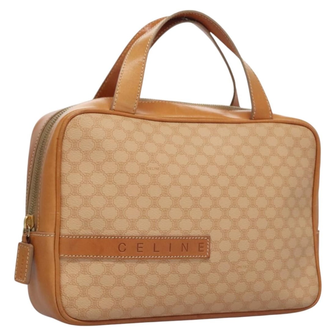 Pre-owned Celine Macadam Beige Shoulder Bag Vintage Style: Pre-owned Celine Macadam Beige Shoulder Bag Vintage Style This pre-owned Celine Vintage Macadam handbag features a beige exterior and is designed for female use. The bag shows significant signs of wea