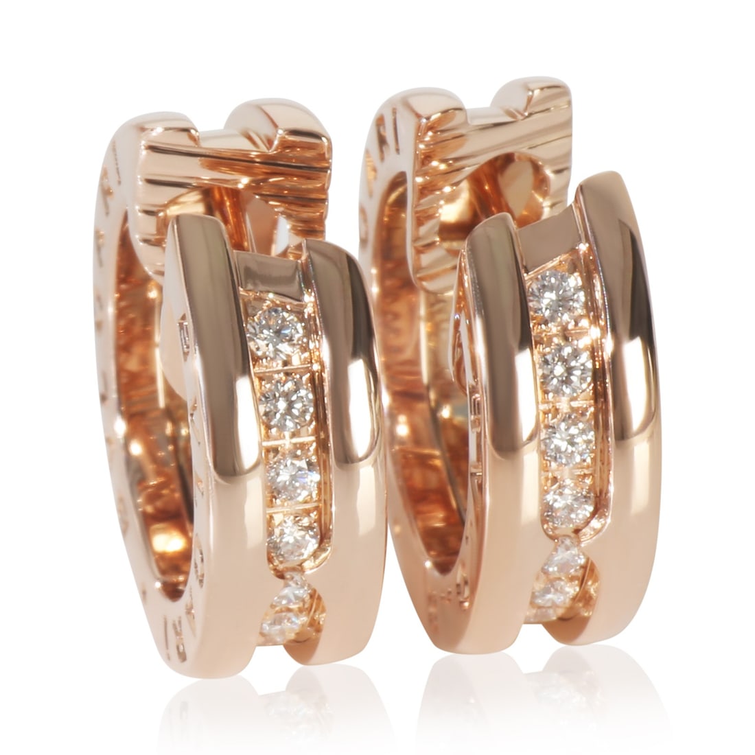 B.zero1 Small Hoop Earrings in 18k Rose Gold with Diamonds by BVLGARI (1 of 5)